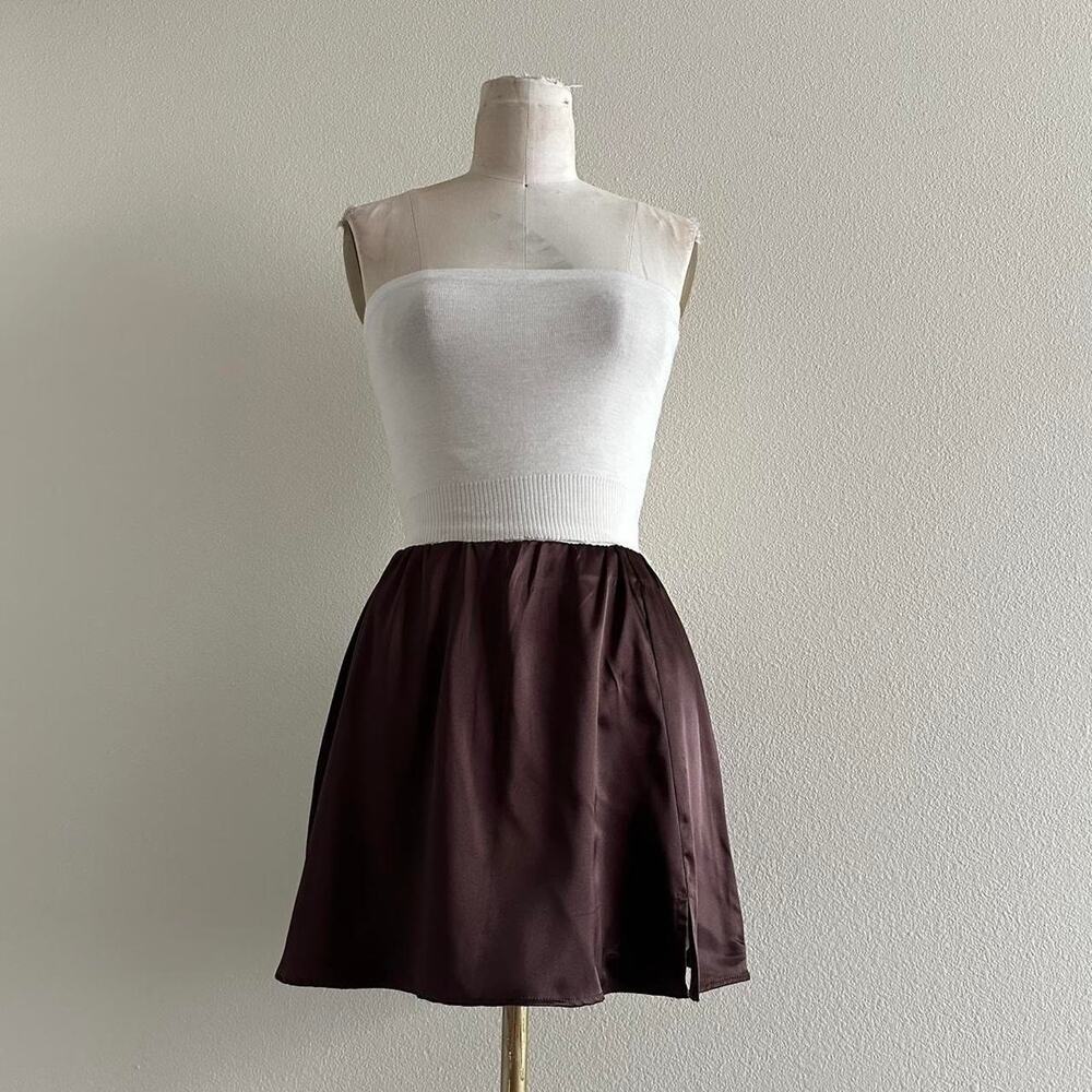 handmade brown satin mini skirt